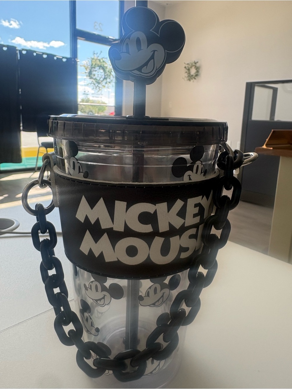 Disney Mickey Mouse Black and Clear Chain Strap Travel Cup